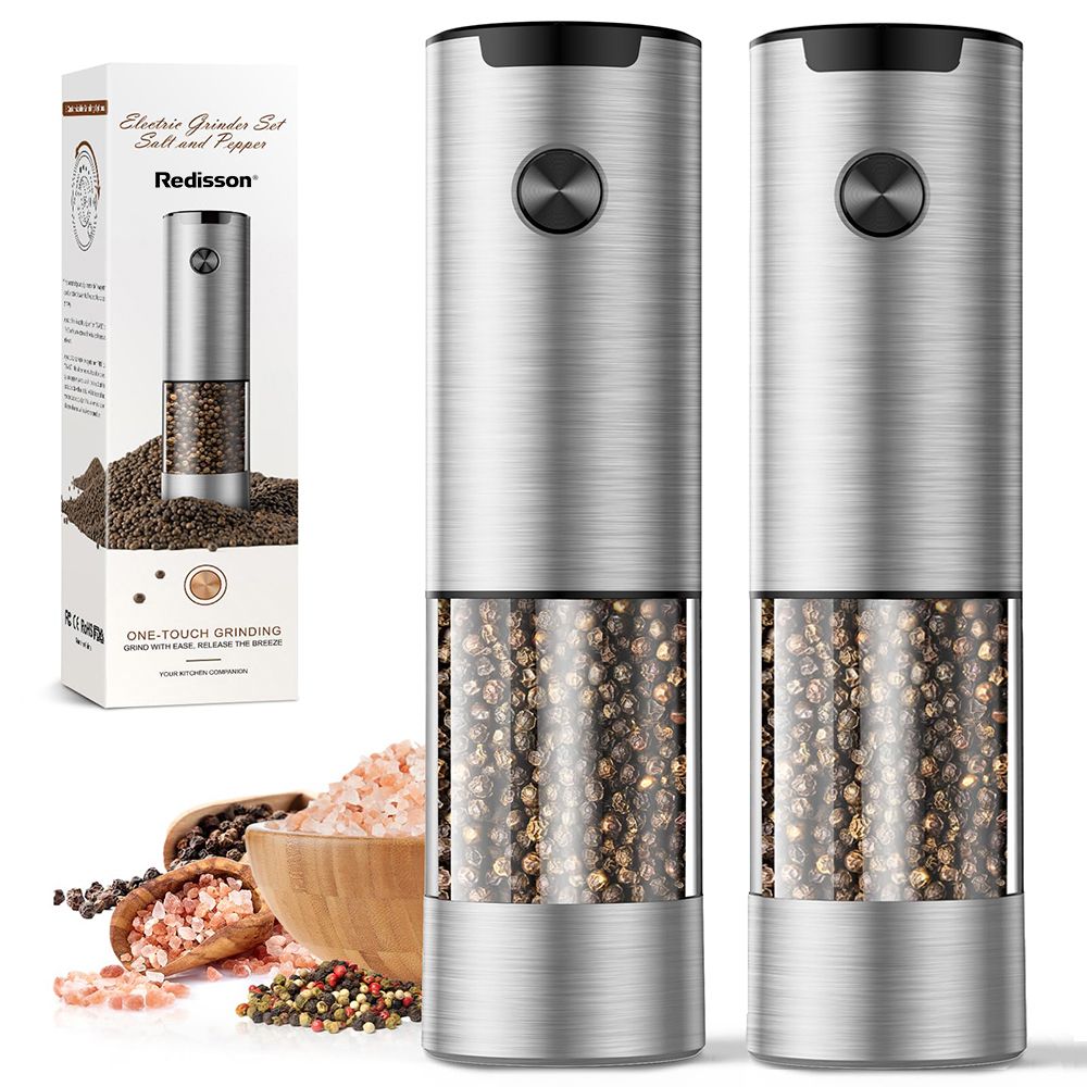 2-Piece Electric Spice Grinder, Stainless Steel Salt Pepper Mill Grinder