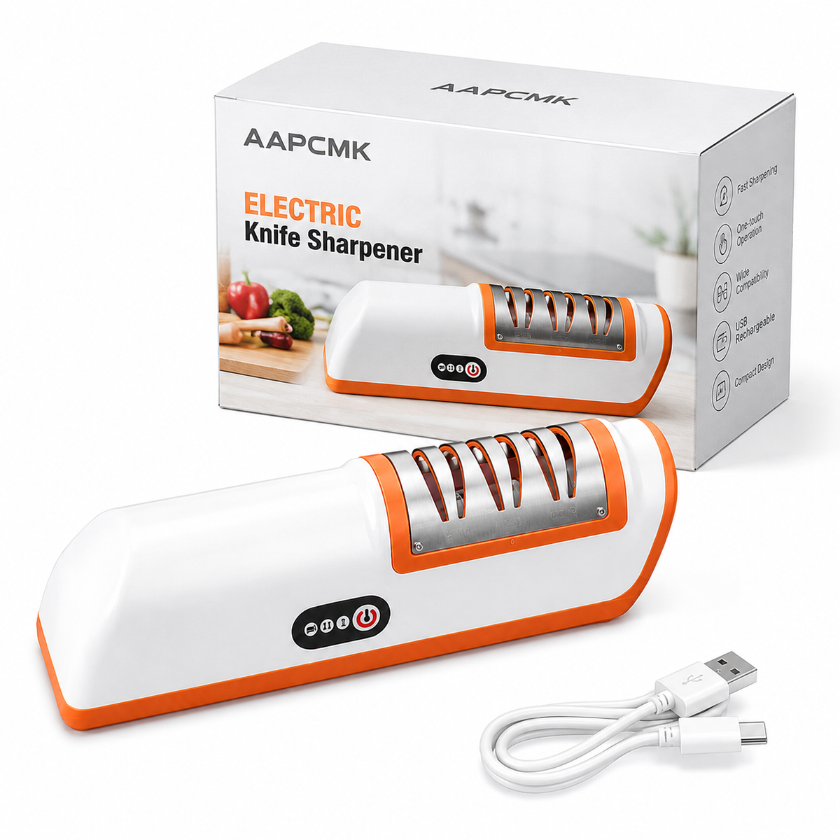 AAPCMK Electric Knife Sharpener,Three-Head Fully Automatic,USB Rechargeable