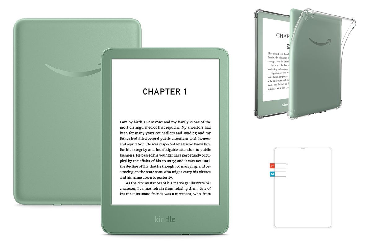 Amazon Kindle Gen 11 2024 Bundle (Parallel Import) - Green Kindle, Transparent Cover