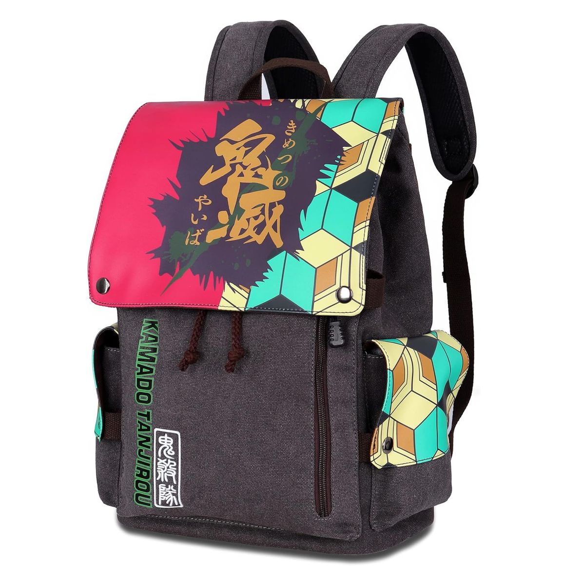 Anime Canvas Leather Backpack Gadget Time 20L Laptop Travel School Bag - Giyu