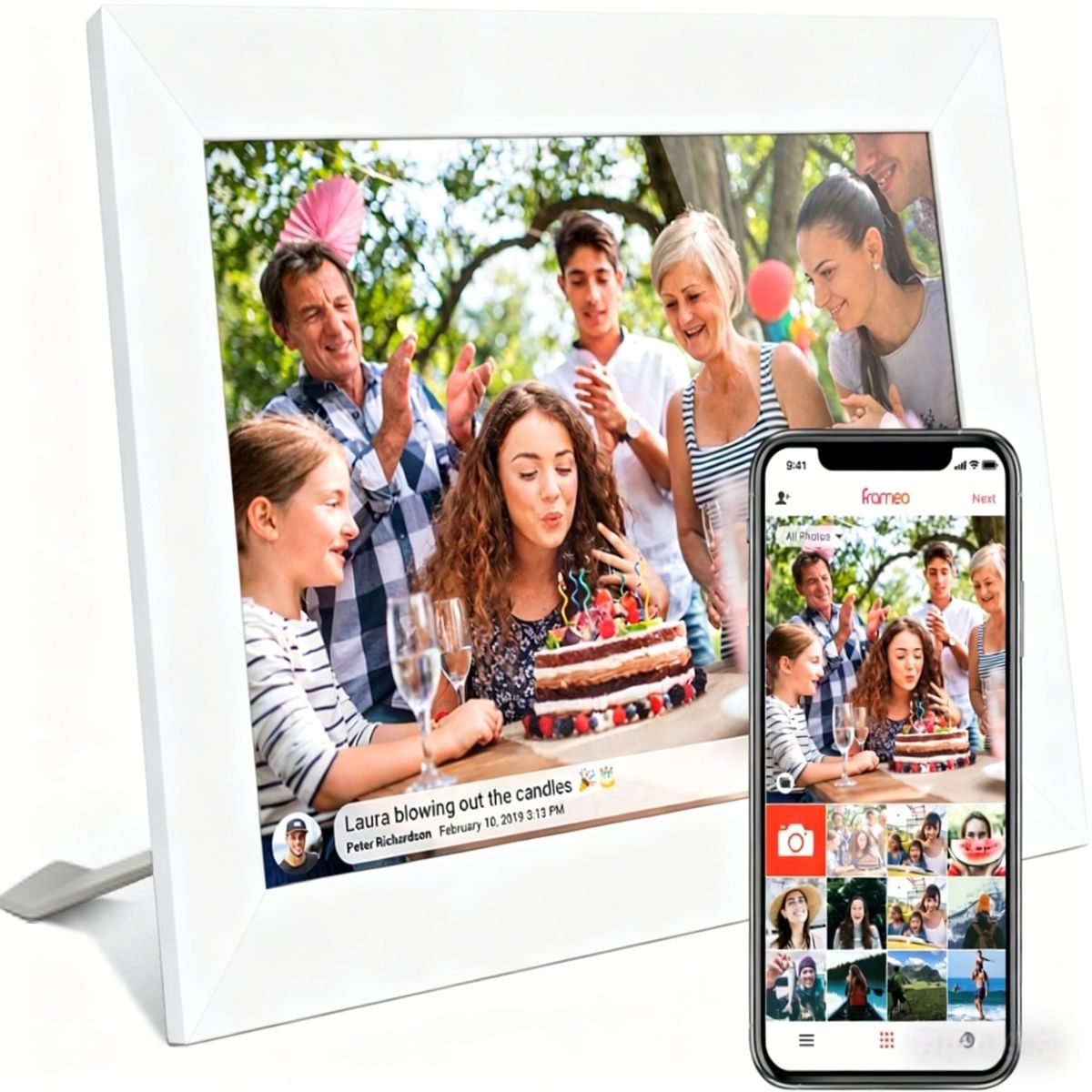 Apauls Digital Photo Frame interaction WiFi 10.1 Inch 32GB HD Touch Screen - White