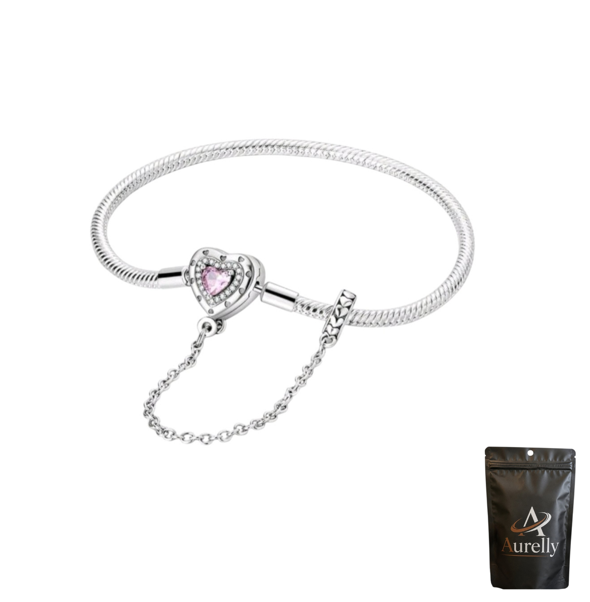 Aurelly Women 925 Sterling Heart Chain Snake Bone Charm Bracelet