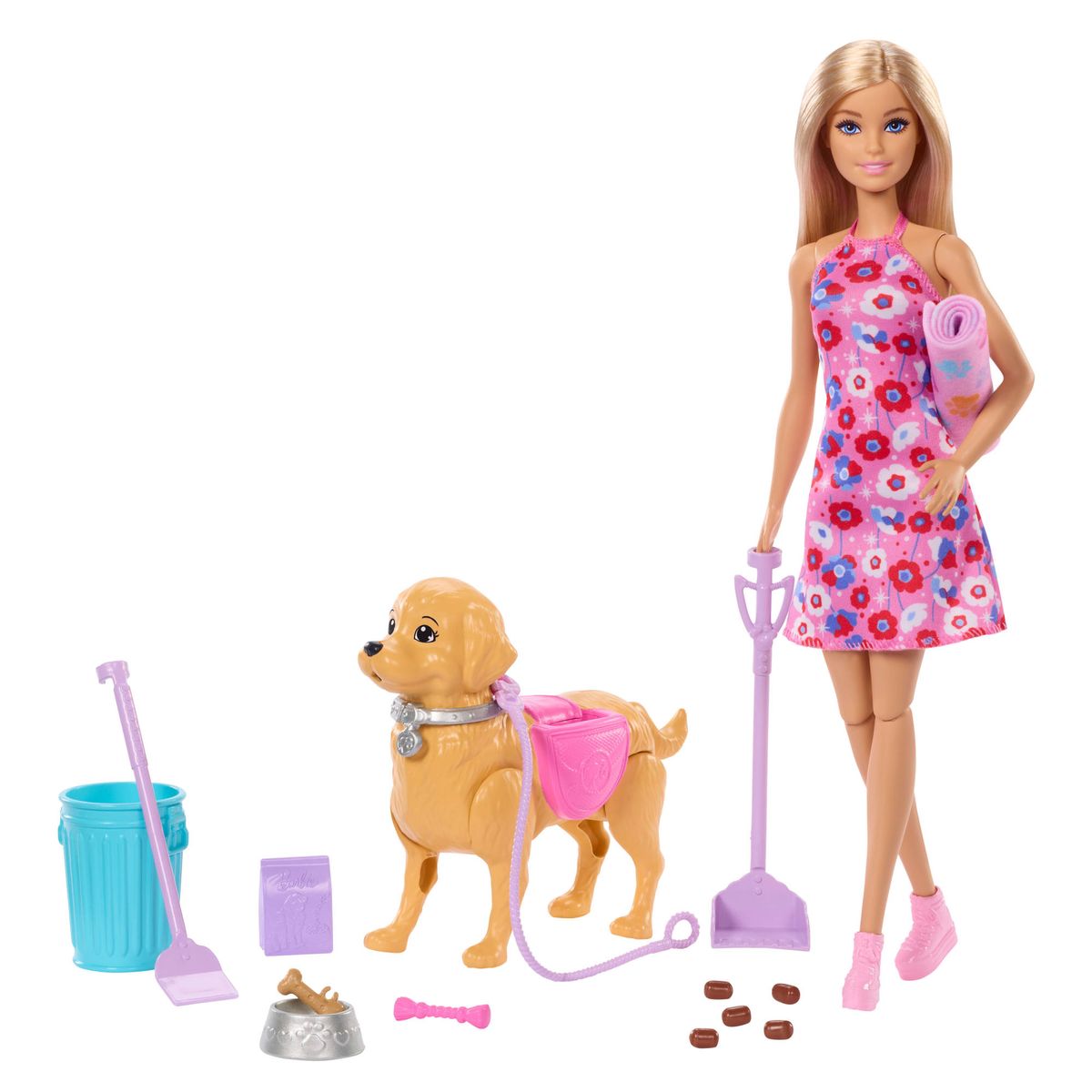 Barbie "Malibu" Walk & Potty Pup Toy Set, Includes Doll, Walking Pet Dog