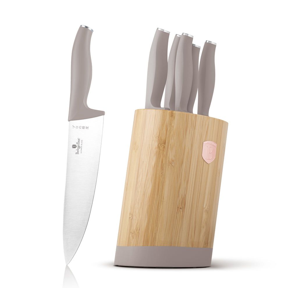Berlinger Haus 6-Piece Knife Set with Bamboo Stand - TAUPE