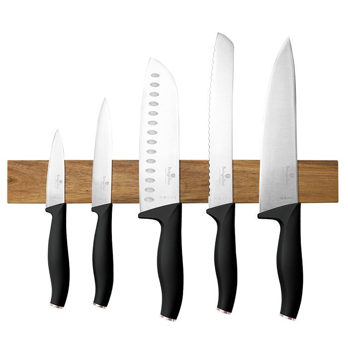 Berlinger Haus 6-Piece Stainless Steel Knife Set with Magnetic Hanger - BLACK ROSE