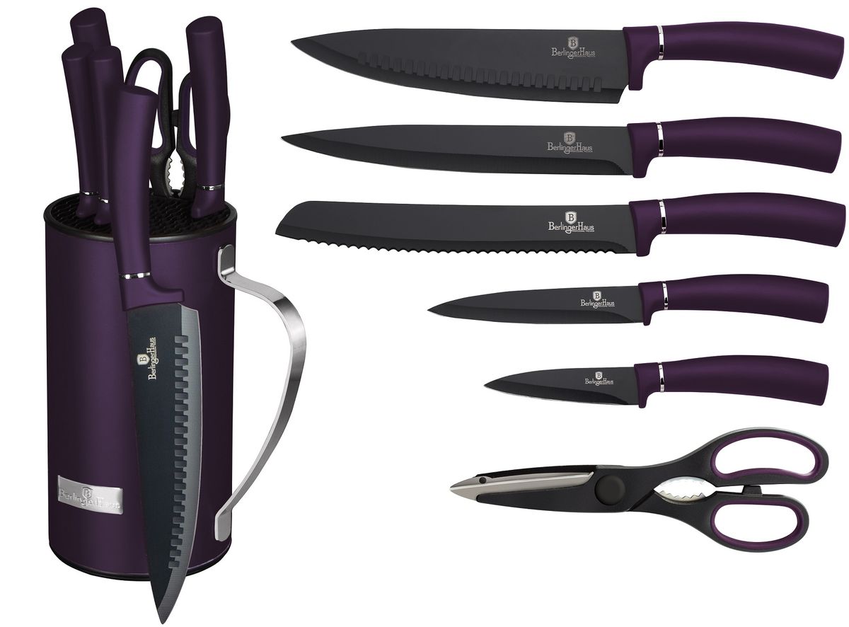Berlinger Haus 7-Piece Non-Stick Knife Set With Steel Stand - Purple