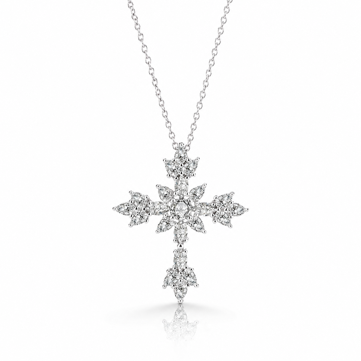 CHARMFUL Petal Sparkling Cross Sterling Silver 925 Necklace