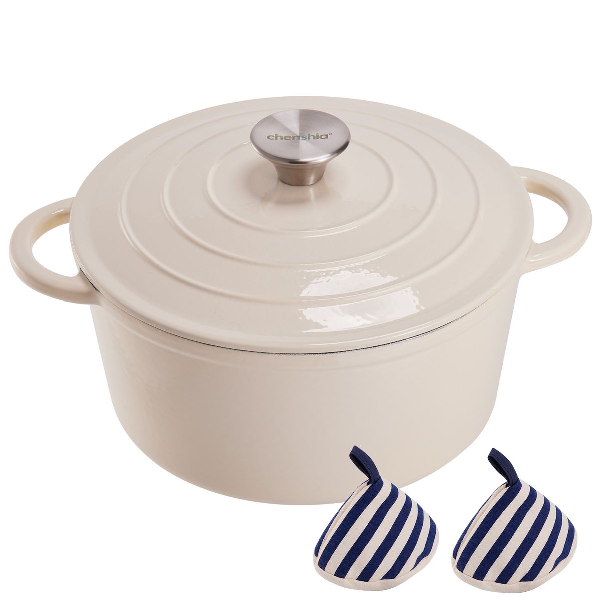 Chenshia 2.7L Enameled Dutch Oven Safe Casserole Non Stick Cast Iron Pot - 24cm 3.8L
