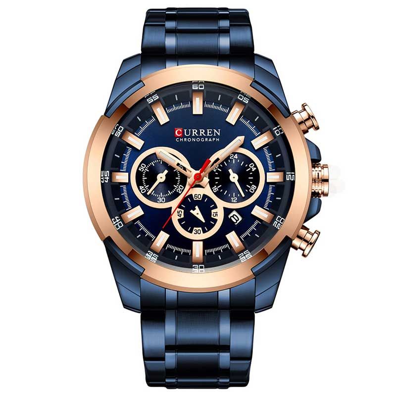 Curren 8361 Chronograph Men's Watch - Rose Gold & Blue