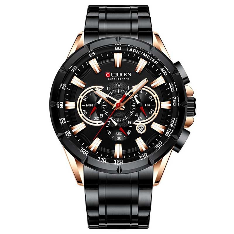 Curren 8363 Chronograph Men's Watch - Rose Gold & Black