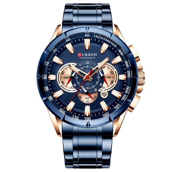 Curren 8363 Chronograph Men's Watch - Rose Gold & Blue