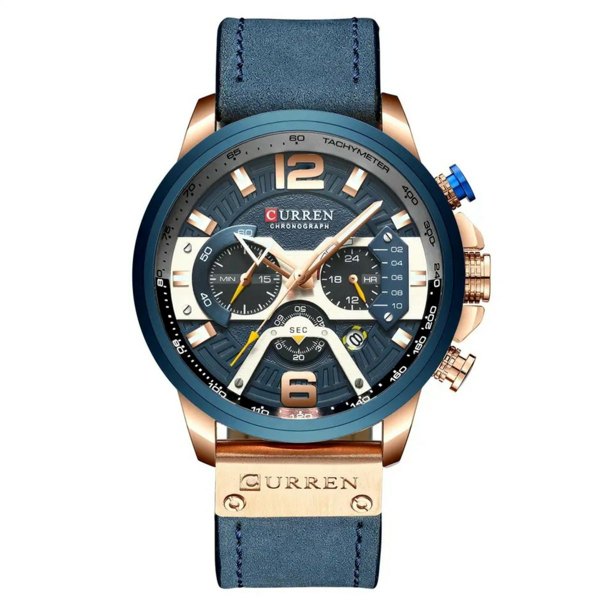 Curren Men's Ultimate Dakar Chronograph Watch Leather Military Blue & Gold
