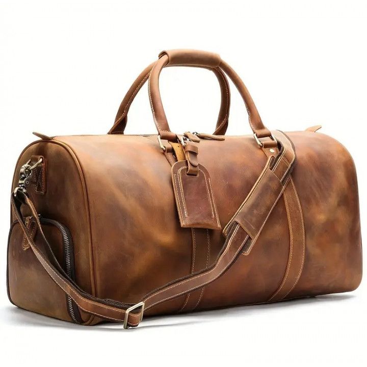 Duffel Bags Genuine Leather Gym Duffel Bag Travel Bag BERNIE.B -Light Brown