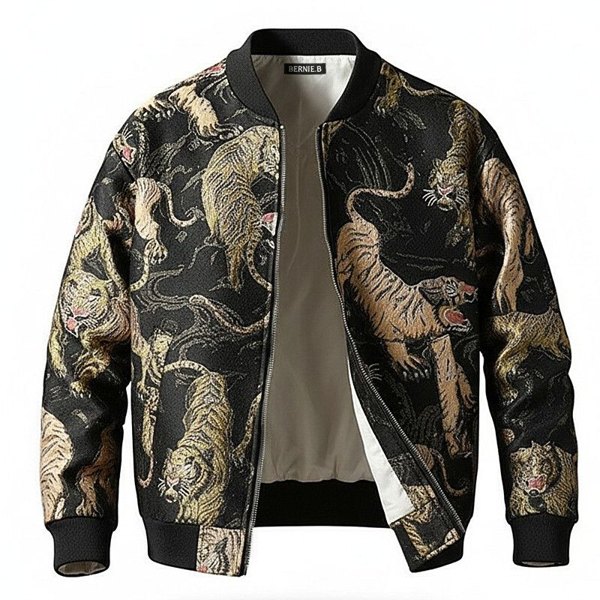 Embroidered Jacket For Men Unisex Bomber Jacket Men's Jacket - Black Tiger
