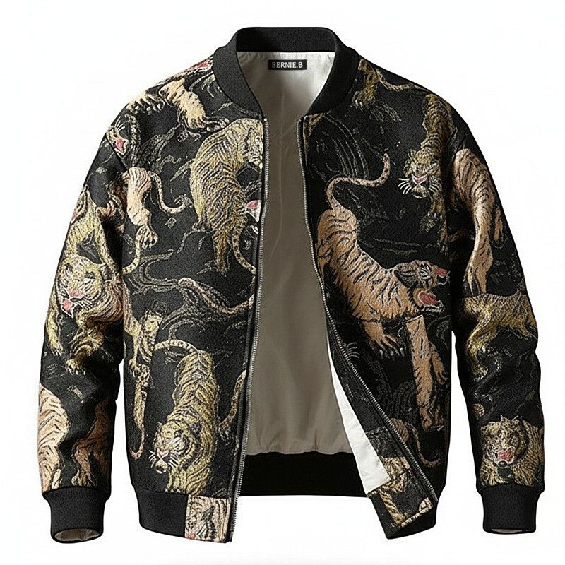 Embroidered Jacket For Men Unisex Bomber Jacket Men's Jacket - Black Tiger