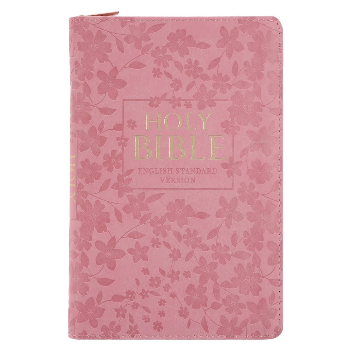 ESV Standard Bible, Faux Leather with Zip, Pink Floral