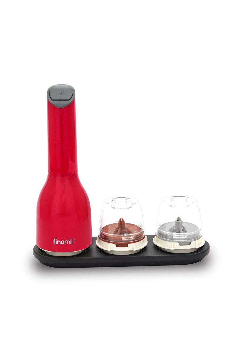 FinaMill Electric Salt, Pepper & Herb Grinder with 2 interchangeable pods - Red
