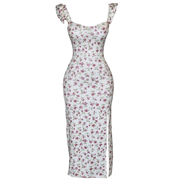 Ditsy Floral Print Midi Dress with Slit