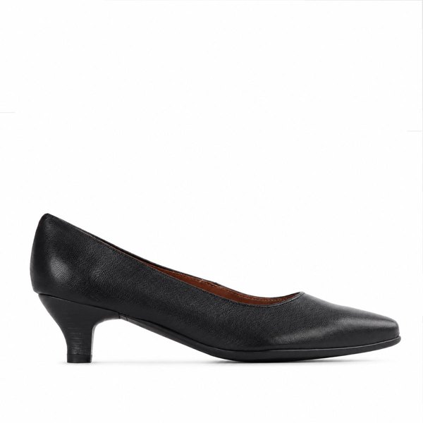Froggie Women's Kitten Heels Court Shoe- Black Leather - 10984