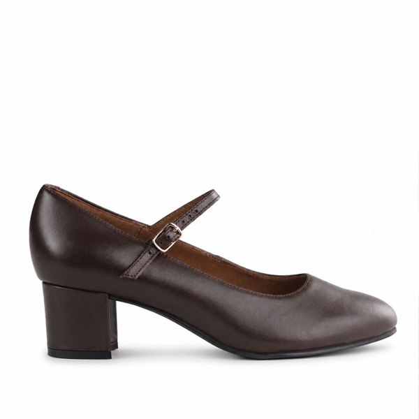 Froggie Women's Mary Jane Block Heel Court Shoe -Brown leather - 13020