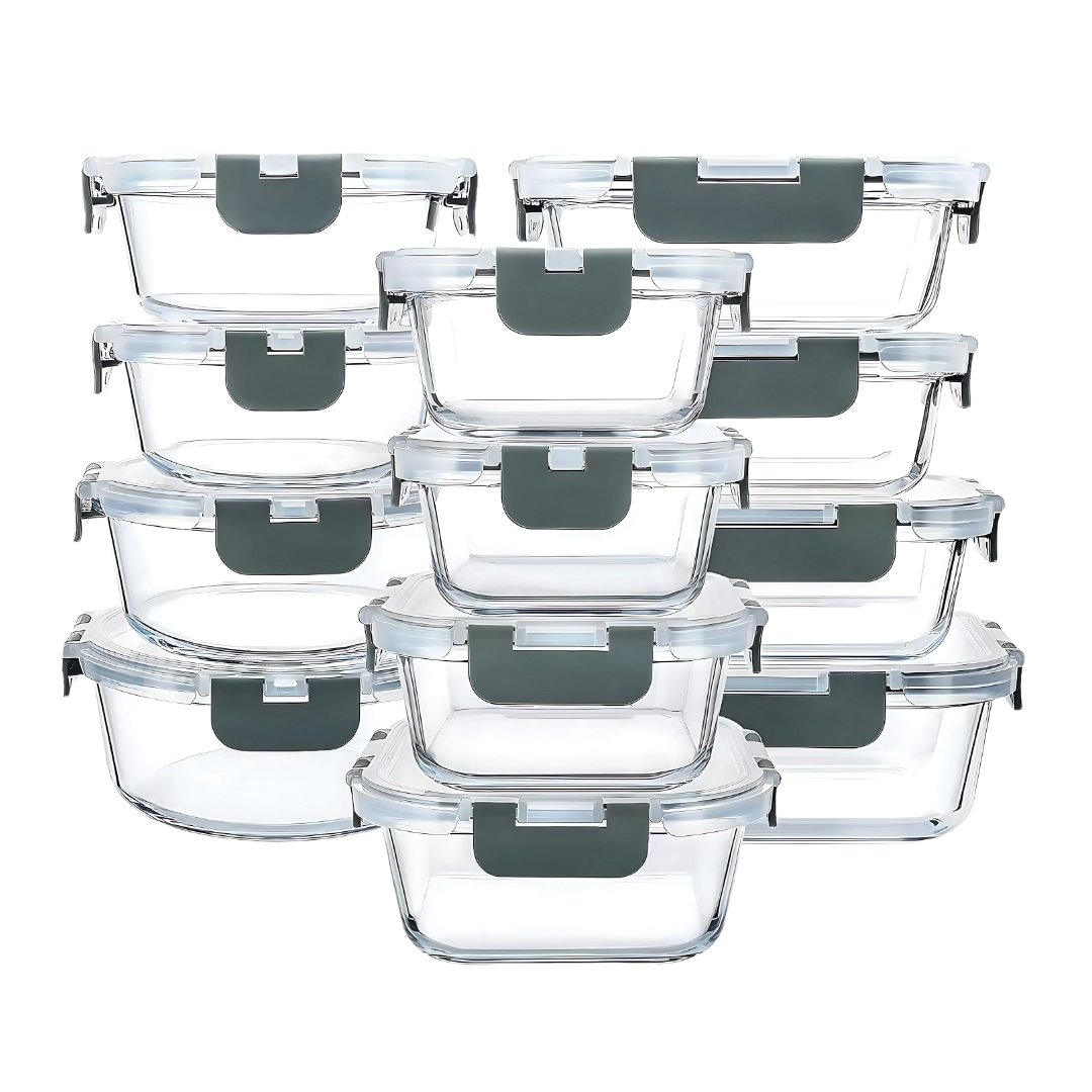 Stackable Leak-Proof Glass Food Storage - 12 Piece