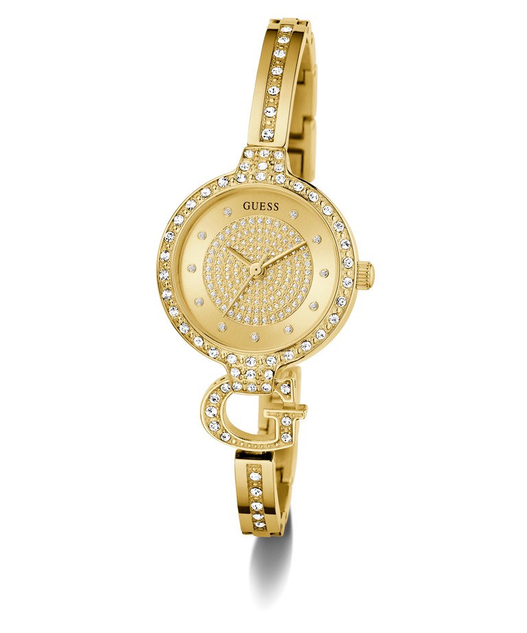 Guess Ladies Fashion Watch with Crystal Accents and Logo Detail - Yellow Gold