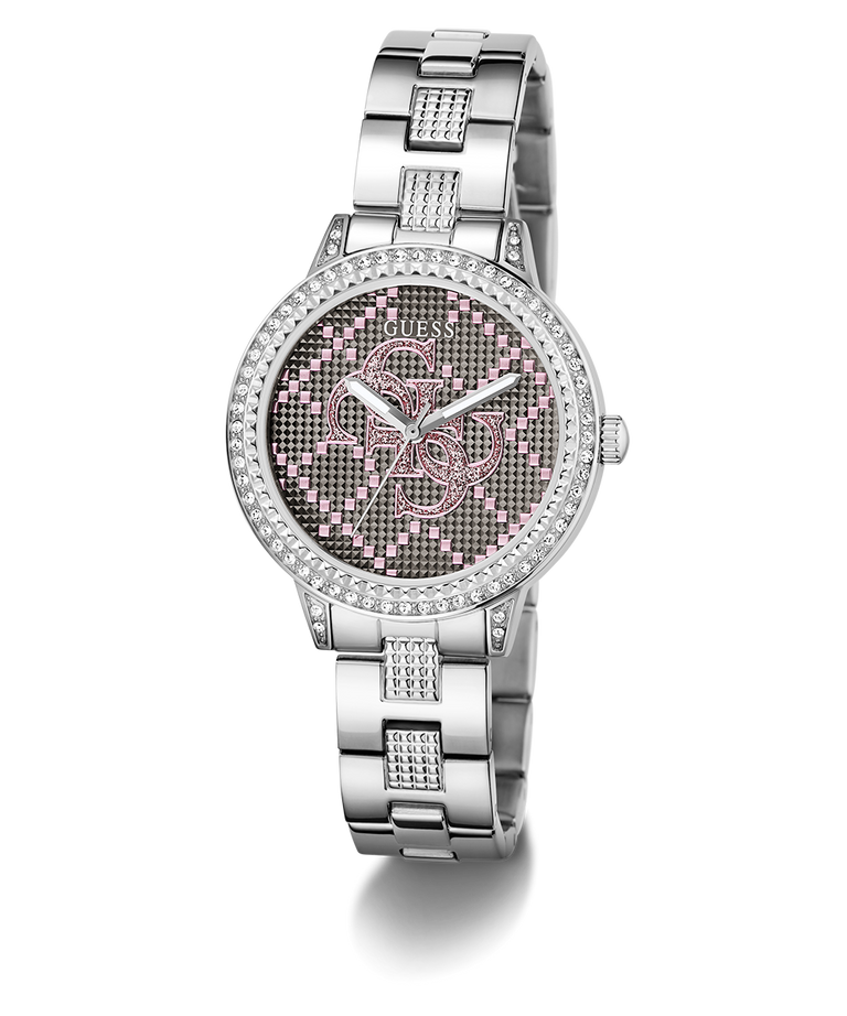 Guess Ladies Logo Dial Watch with Crystal-Set Bezel and Bracelet