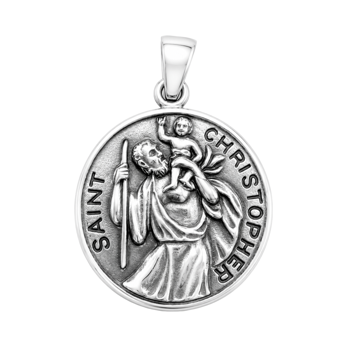 Large Saint Christopher Handmade Pendant Sterling Silver 925