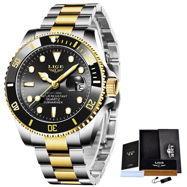 LIGE Luxury Men's Watch - Black & Gold