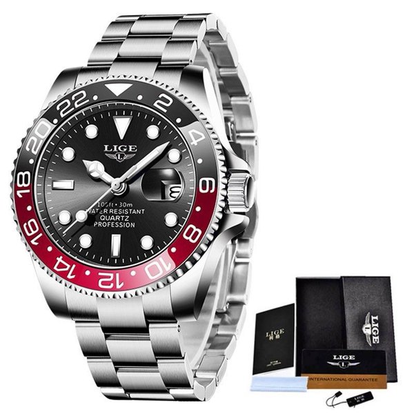 LIGE Luxury Men's Watch - Red & Black