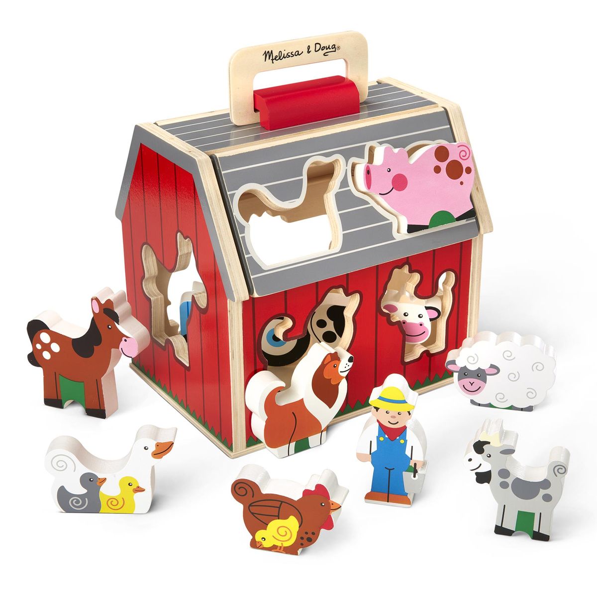 Melissa & Doug Take Along Sorting Barn (With 10 Wooden Play Pieces)