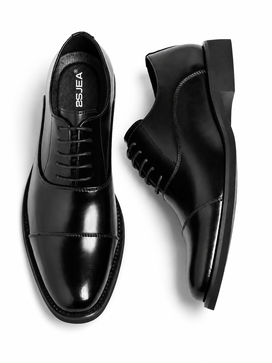 Men's Brown Lace-Up Formal Dress Shoes with Rubber Sole - Black