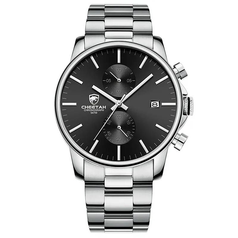 Men's Chronograph Watch Stainless Steel Quartz 3ATM Waterproof - Silver