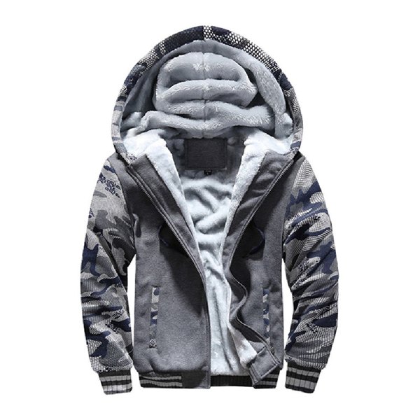 Men's Fleece-Lined Hooded Winter Jacket - Grey