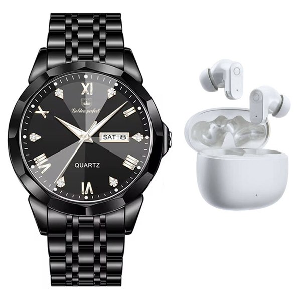 Men's Quartz Watch & Earbuds Gift Set - Stylish Combo,Perfect for Gifting