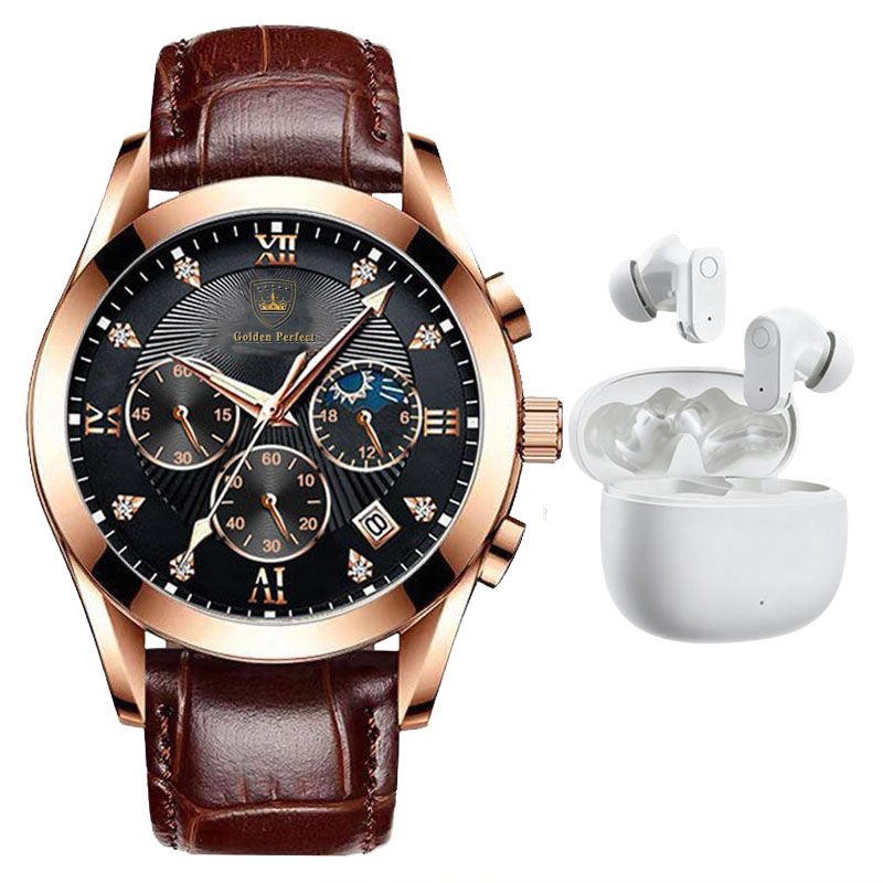 Men's Quartz Watch & Wireless Earphones Gift Set - Executive Prestige