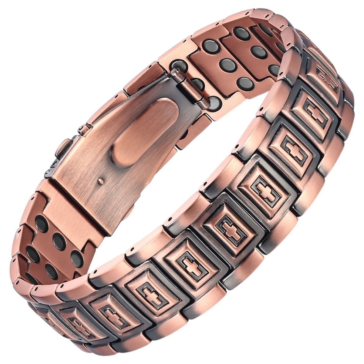 Men's Red Copper Magnetic Therapy Bracelet, 3-Row Magnetic Energy Bracelet