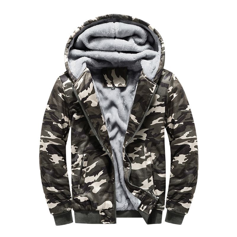 Men's Fleece-Lined Hooded Winter Jacket - Camouflage Green