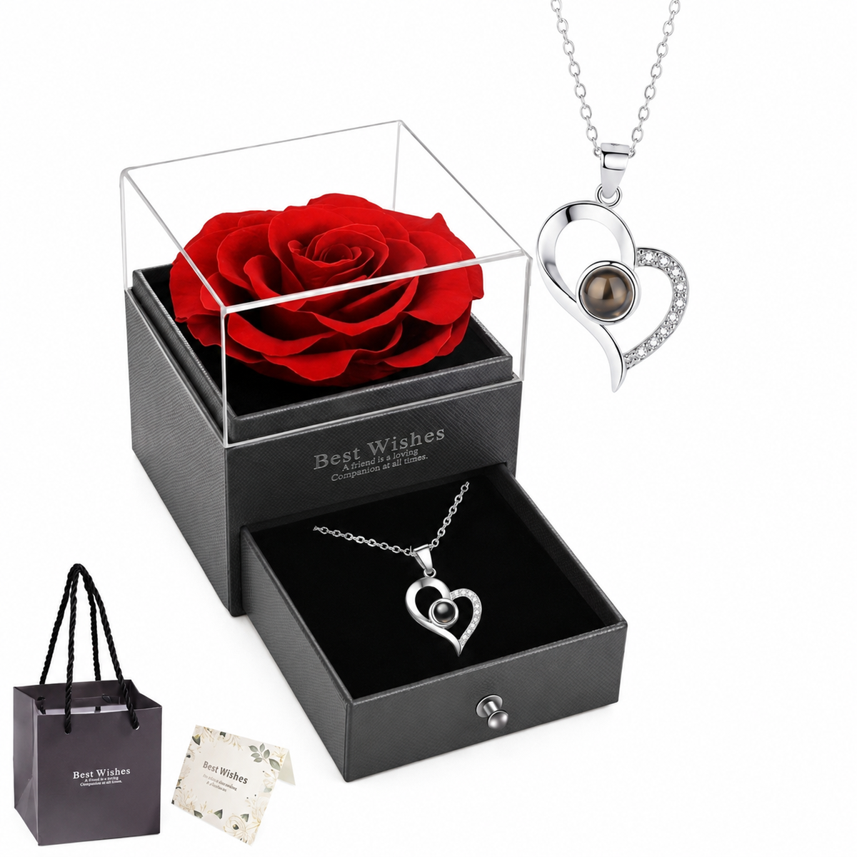 NestWell-White Gold Heart Pendant & Rose Gift Box