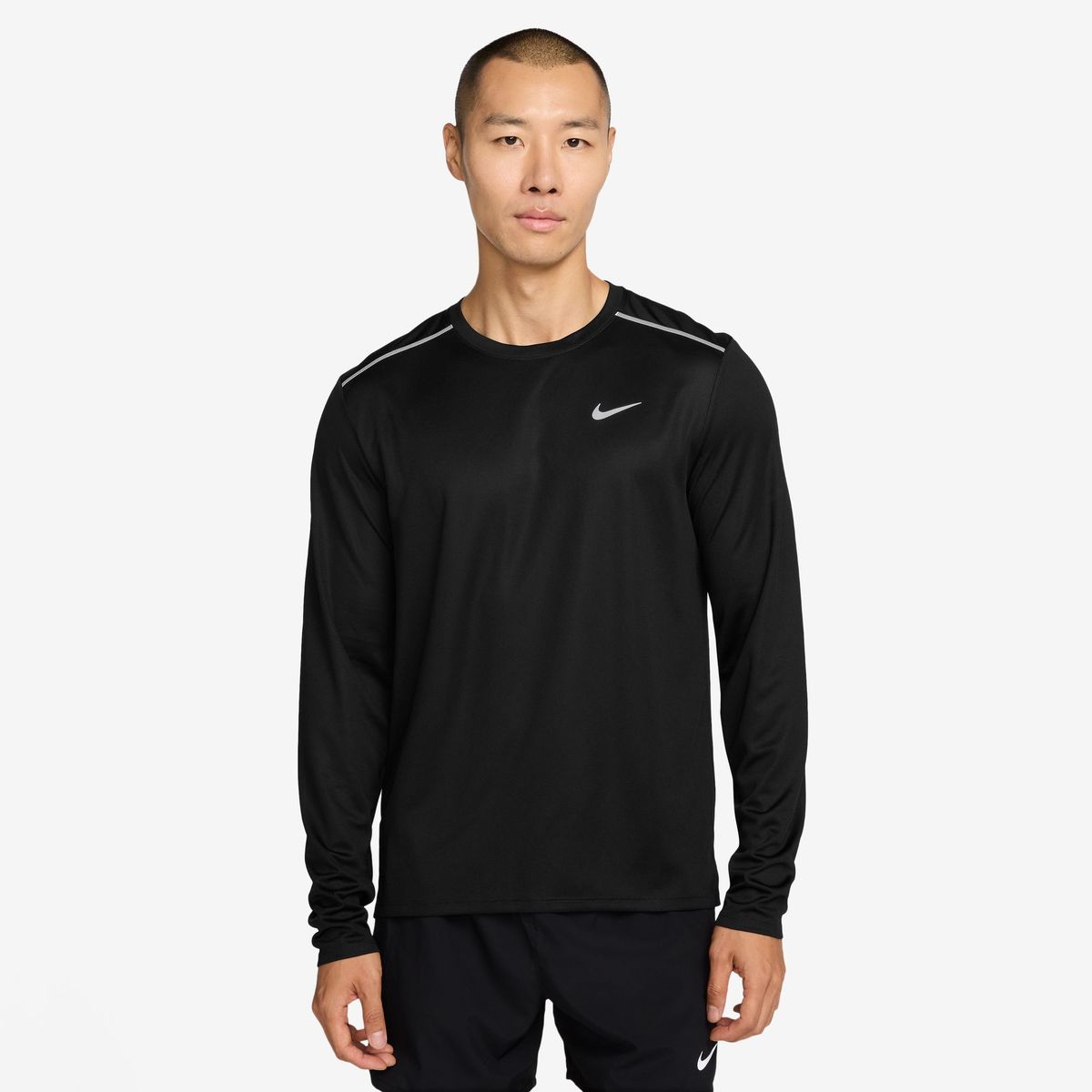 Nike Men's Miler Dri-FIT UV Long-Sleeve Running T-Shirt - White/Silver - Black/Reflective Silver