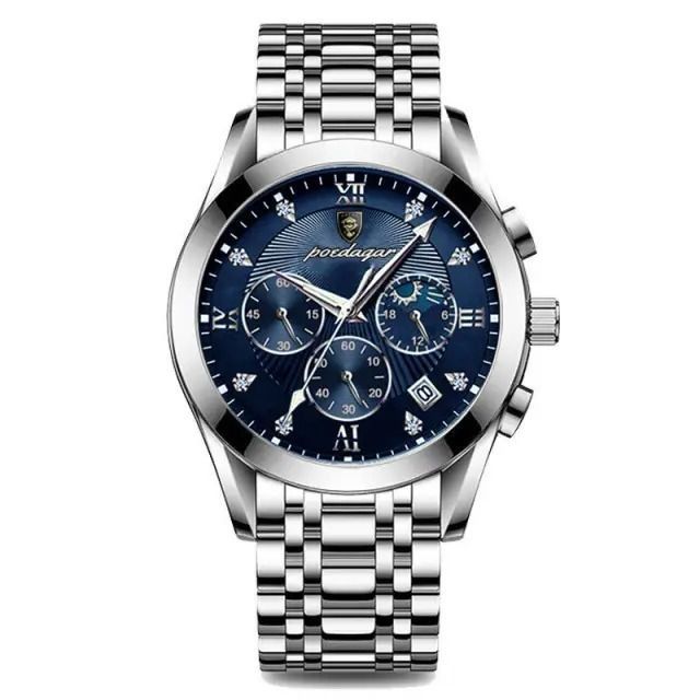 Poedagar - Marine Stainless Steel Luxury Men's Watch - Silver and Blue