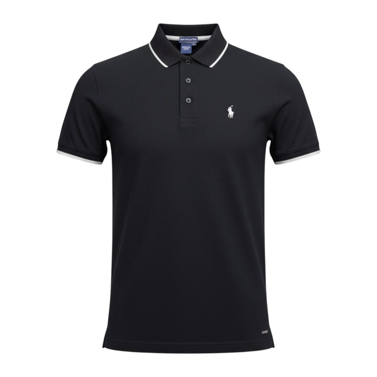 Polo Men's DM Button Golfer - Classic Black Short Sleeve Golf Polo Shirt