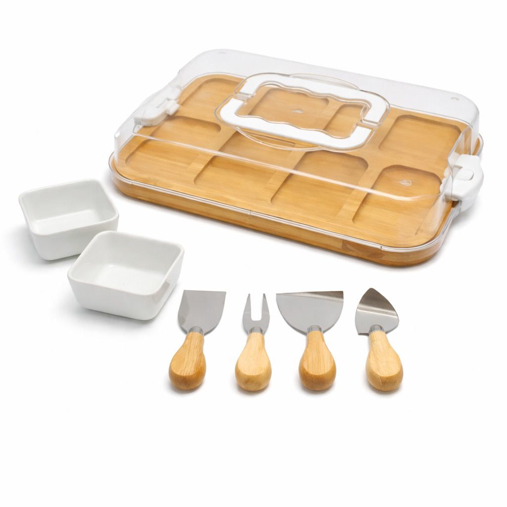 Premium Bamboo Portable Charcuterie Board Set with Lid & Cheese Knives