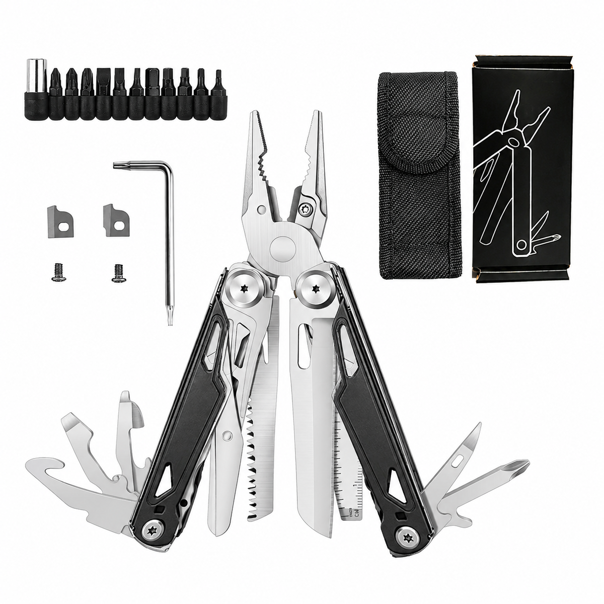 Professional 30-in-1 Stainless Steel Multi-Tool Pliers with 11 Bits Kit