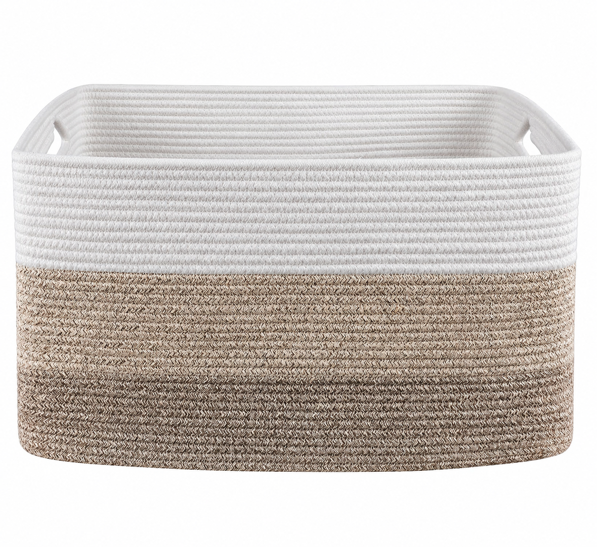Rectangular Large Woven Blanket, Laundry Basket 22"x17"x12" - 75 L - White, Brown