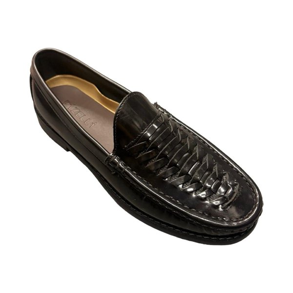 Rizelli Men's Leather Formal Shoes .Woven Leather Moccasin Loafers - Black