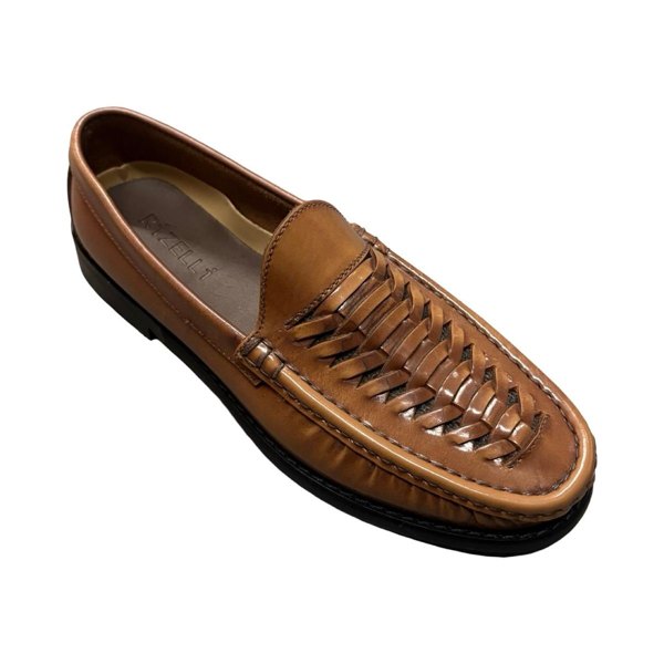 Rizelli Men's Leather Formal Shoes .Woven Leather Moccasin Loafers - Brown