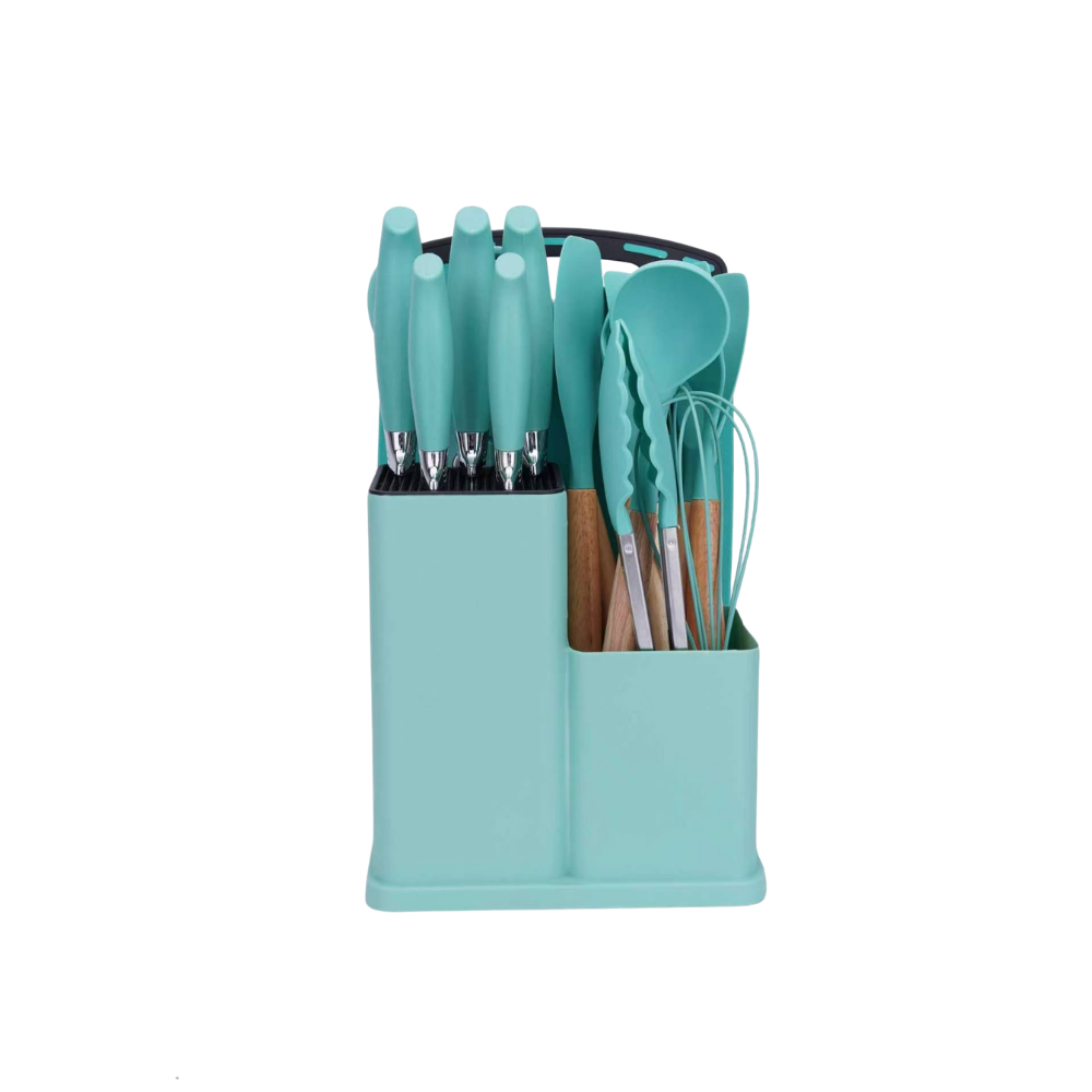 Royal Homeware 19-Piece Silicone Kitchen Utensil Set with Large 18cm Handle - Cyan