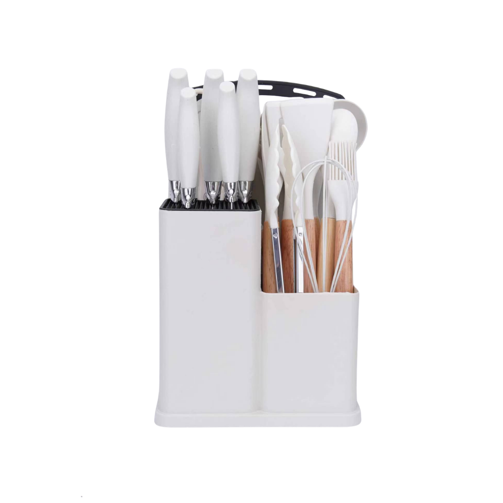 Royal Homeware 19-Piece Silicone Kitchen Utensil Set with Large 18cm Handle - White