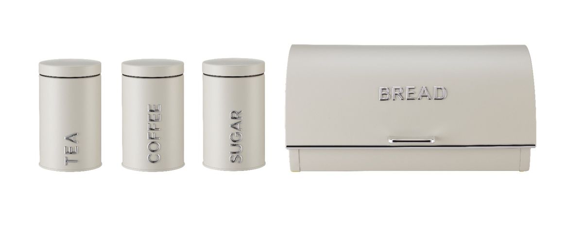 Royal Homeware Casa Collection 4-Piece Rolltop Bread Bin & Canister Set - Cream